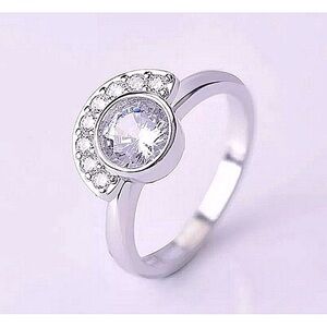 NEW 2Ct Half Moon Rhodium 925‎ Silver Simulated Diamond, Size 9